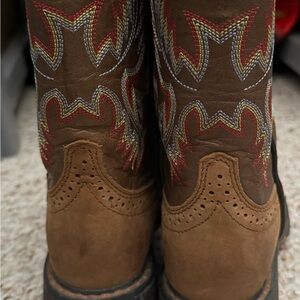 Boys Ariat Brown Leather Western Boots with Embroidered Design